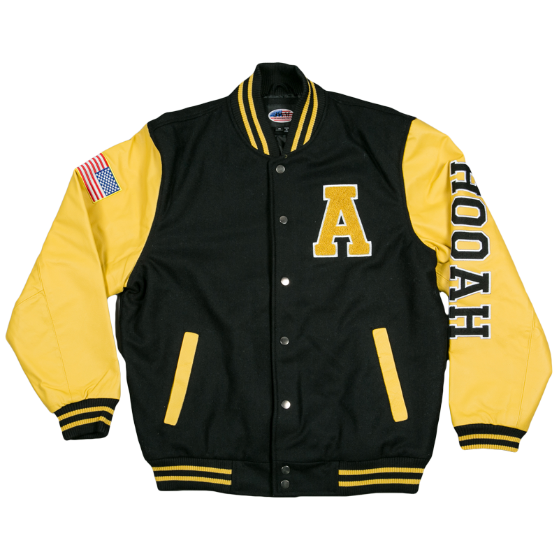 Men's Black And Yellow Wool Leather Varsity Jacket - Just American Jackets