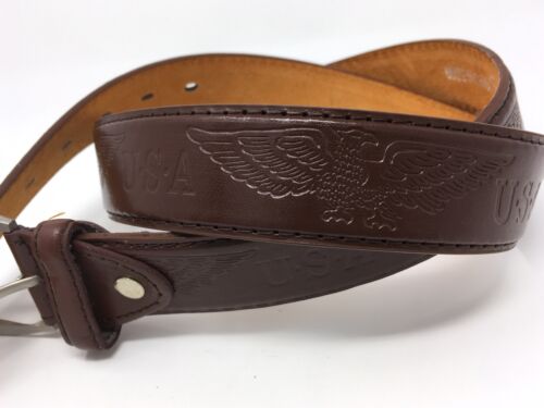 Brown Patriotic Genuine Leather Belt USA and Eagle Decoration