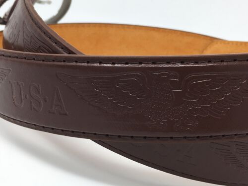 Brown Patriotic Genuine Leather Belt USA and Eagle Decoration