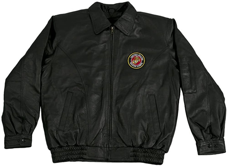 Men's US Marines Black Leather Jacket