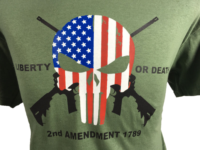 Liberty or Death The Punisher 2nd Amendment OD Green T-Shirt