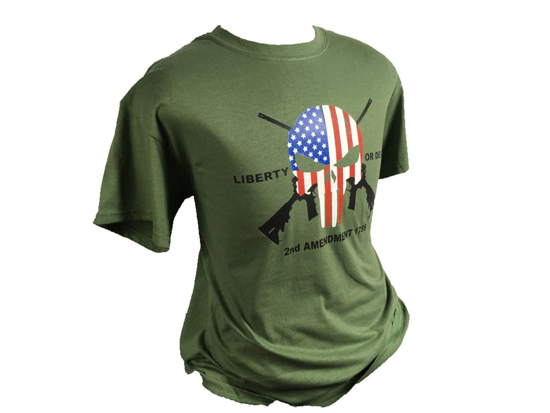Liberty or Death The Punisher 2nd Amendment OD Green T-Shirt